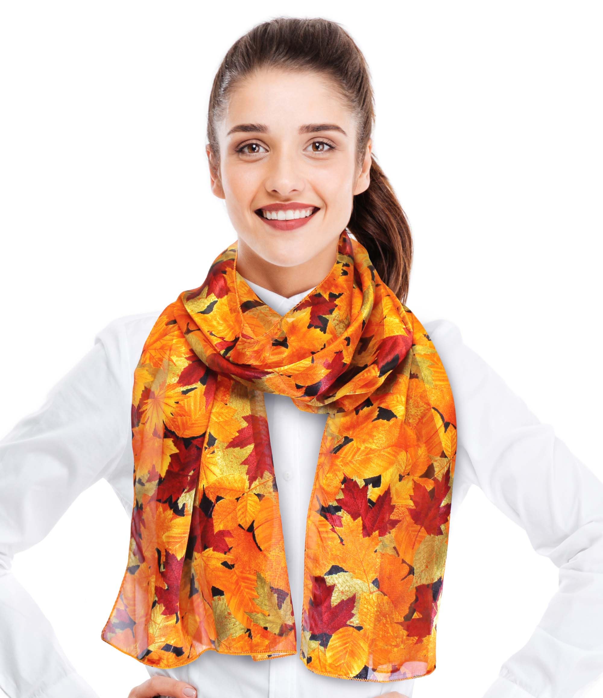 'CBC Crown Autumn Fall Leaves Leaf Pattern Silky Feel Scarf 13''x60'' or 35''x35'''