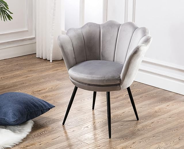 Wahson Velvet Accent Chair for Bedroom with Black Metal Legs, Leisure Armchair for Living Room/Cafe/Vanity (Grey)