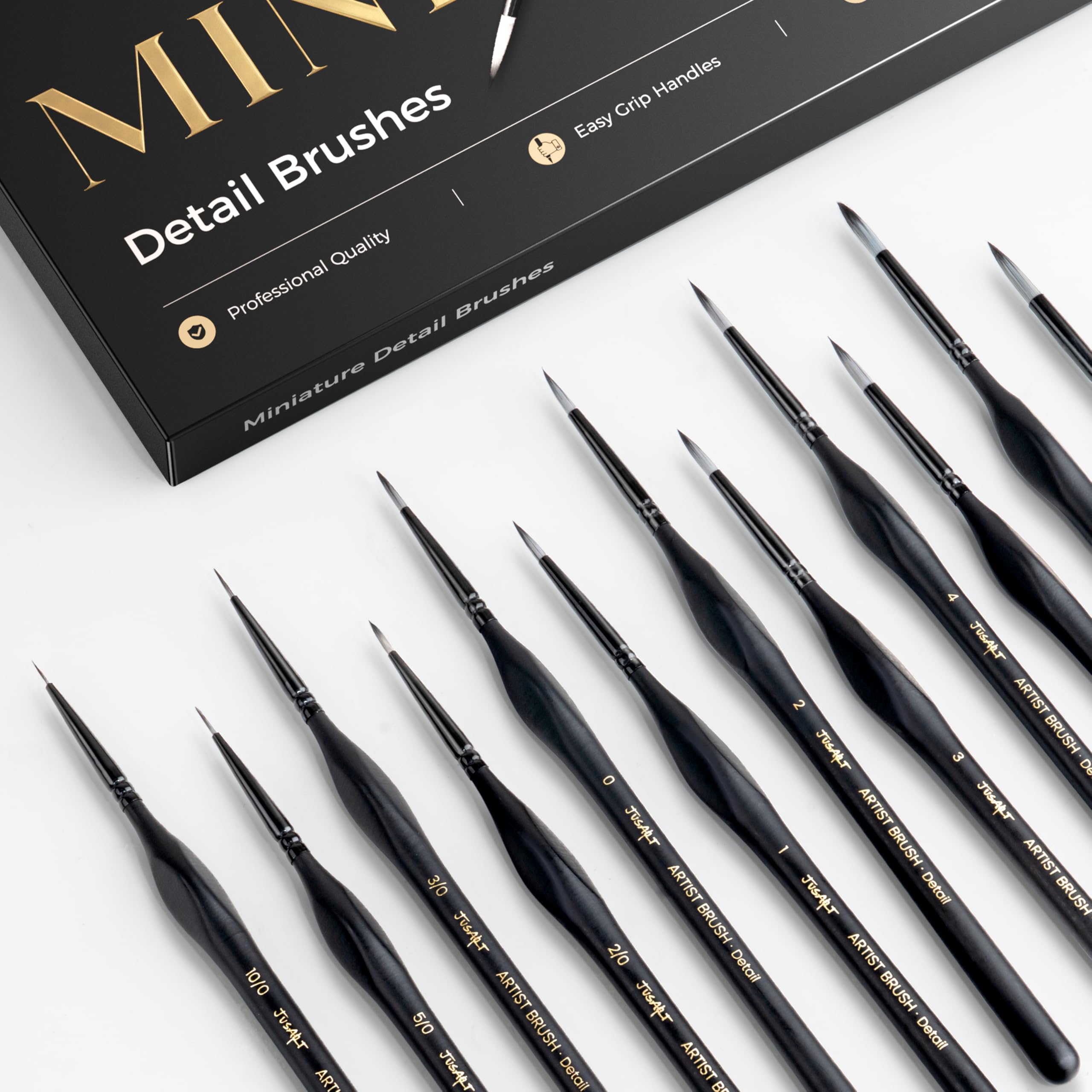 JUSART Detail Paint Brushes Set, 12 PCS Fine Tip Model Miniature Paint Brushes for Fine Detailing - Acrylic, Watercolor, Oil, Models, Rock Painting & Paint by Number - Triangular Handles (Black)