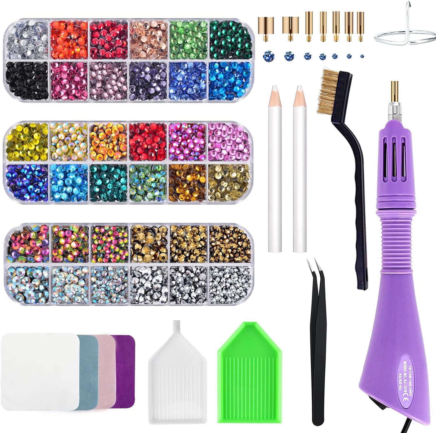 Bedazzler Kit con Strass, Applicatore di Gemme Fisse Caldo Penna Pittura a Diamante, Penna Cera, Pinzette, Vassoio, Panno Per La Pulizia, 28 Colori Strass Cristalli per Scarpe Fai Da Te Vestiti