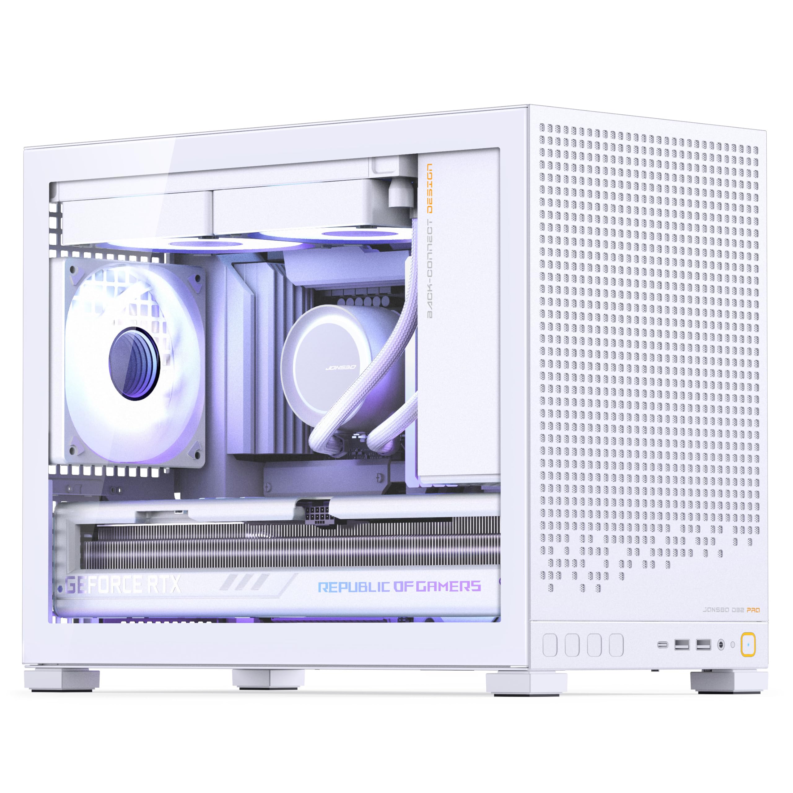 Jonsbo D32 PRO Case PC Bianco – Case mATX compatto con supporto Back-Connect, vetro temperato, filtri antipolvere e raffreddamento high-end