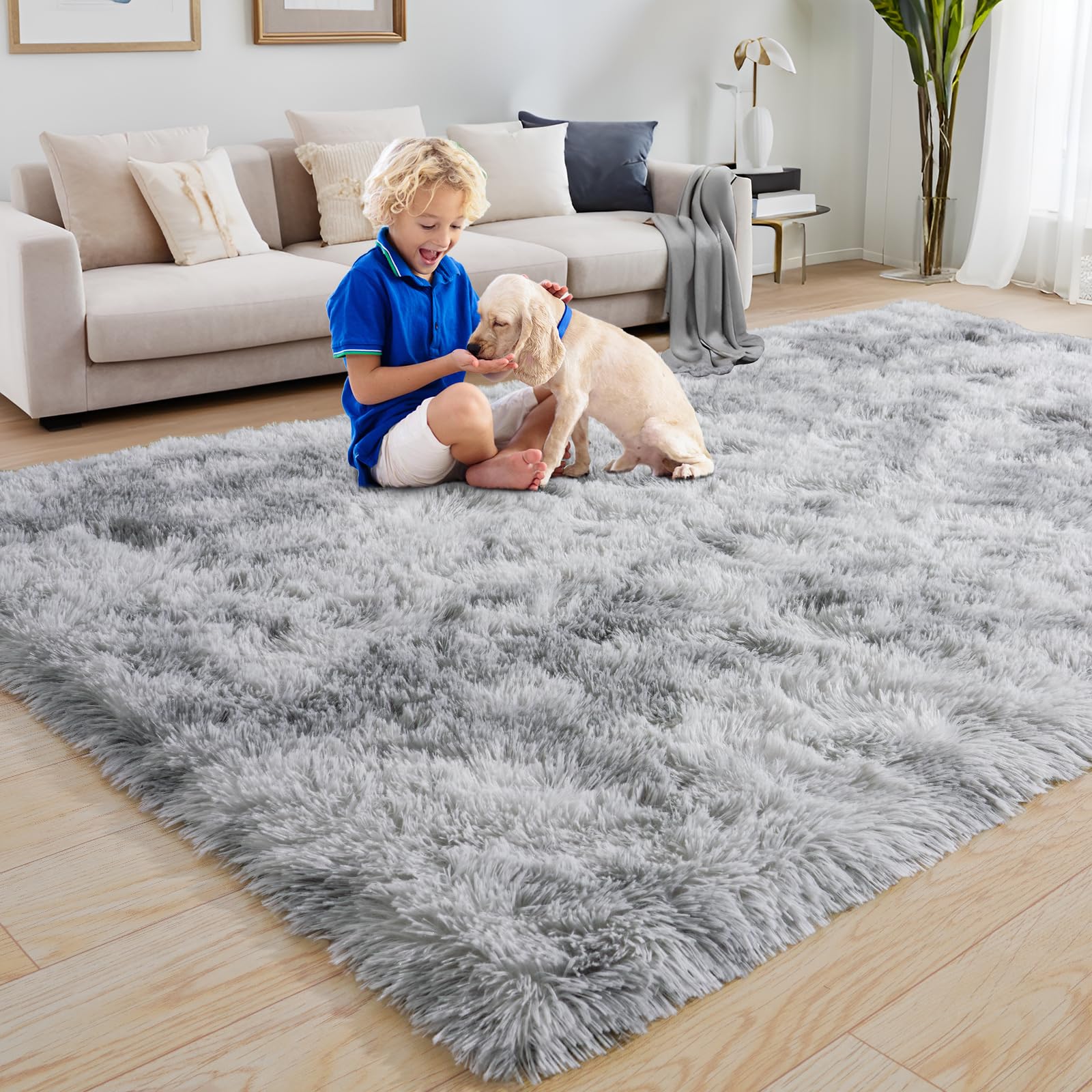 KING DARE Area Rugs for Bedroom Living Room 4x6 Fluffy, Washable Plush Fuzzy Shaggy Non-Slip Soft Carpet for Dorm Playroom Kids Room, Modern Home Decor Aesthetic, Tie-dye Grey