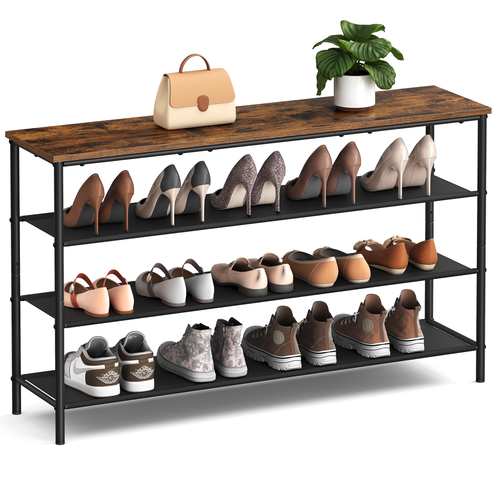 Narrow Shoe Rack with Fabric Shelves, 4 Tier ( 120 x 30 x 70 cm )