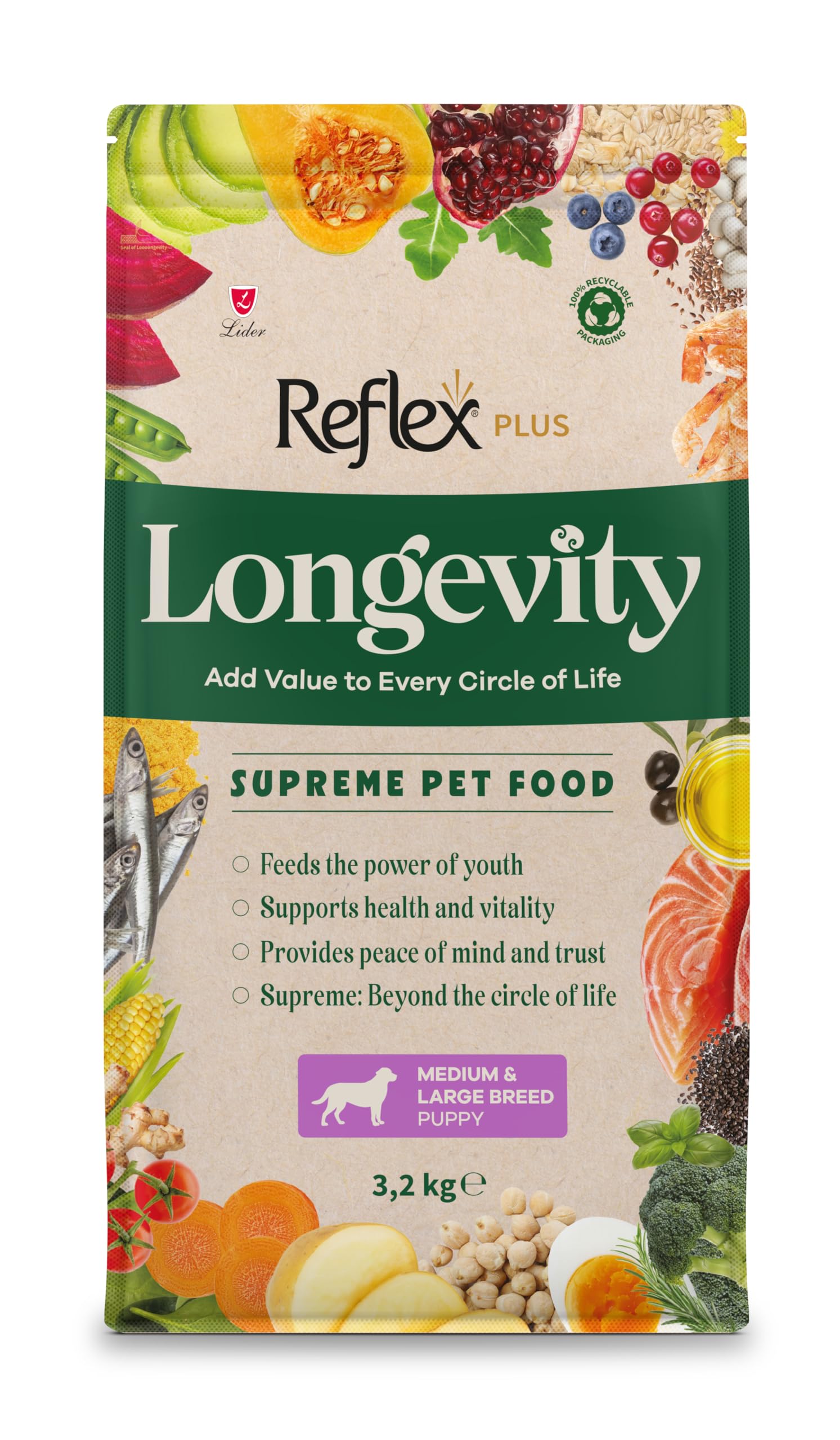 Reflex Plus Longevity Orta Ve Büyük Irk Yavru Köpek Maması 3200g