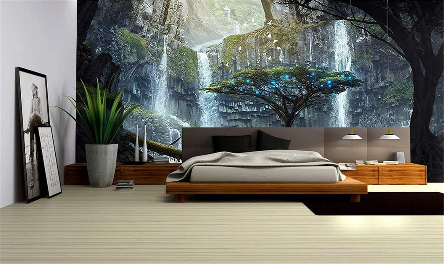 FLFK Open Door Waterfall Peel and Stick Wall Murals 141.7"x98.4"-Self-Adhesive Wallpaper Large Poster Painting for Bedroom Office Decor