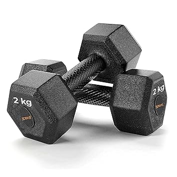 Aurion PVC Encase Coating Free Weight Dumbbell Set 2kg 2 (Black) | For Home and Gym Use | Strength Training Equipment | Home and Gym Fitness | Full Body Workout | Dumbbells For Men and Women Exercise