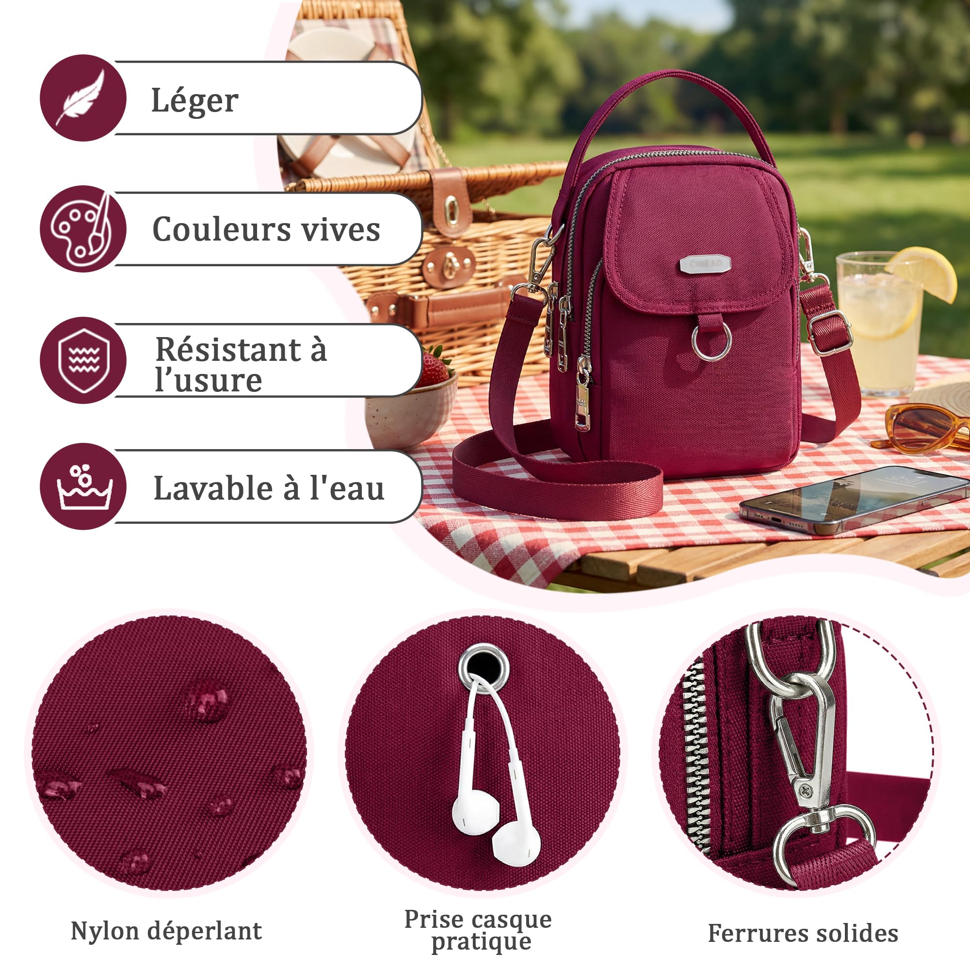 Sac à Bandoulière Femme Petit Sac Téléphone Portable Mode Fille Pochette Étanche Mini Sac à Main avec Prise Casque