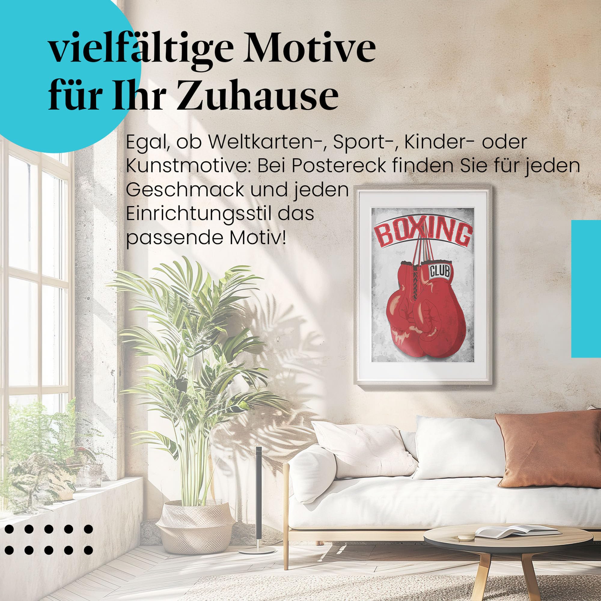 Postereck - 2060 - Boxing Club Plakat, Sport Training Handschuhe - Spruch Schrift Wandposter Fotoposter Bilder Wandbild Wandbilder - Leinwand