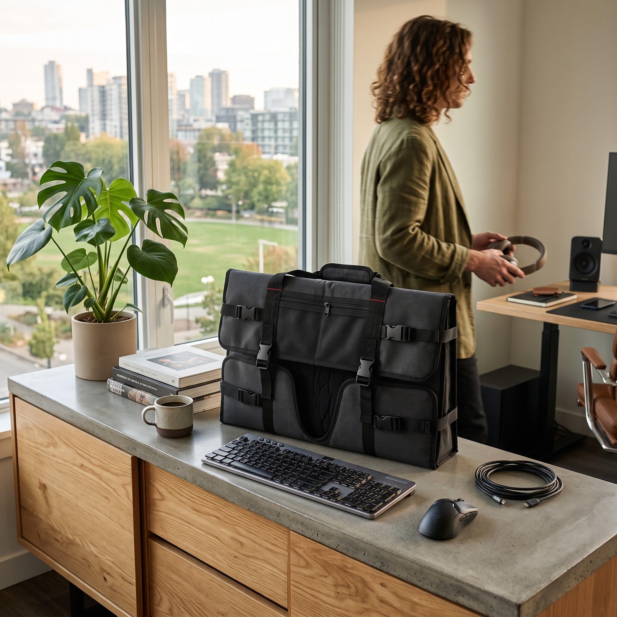 Ejoyous Sac pour Moniteur 24 Pouces, étui de Transport pour écran Portable avec Housse de Protection, Sac de Transport pour Moniteur, étui de Protection Portable avec Compartiment