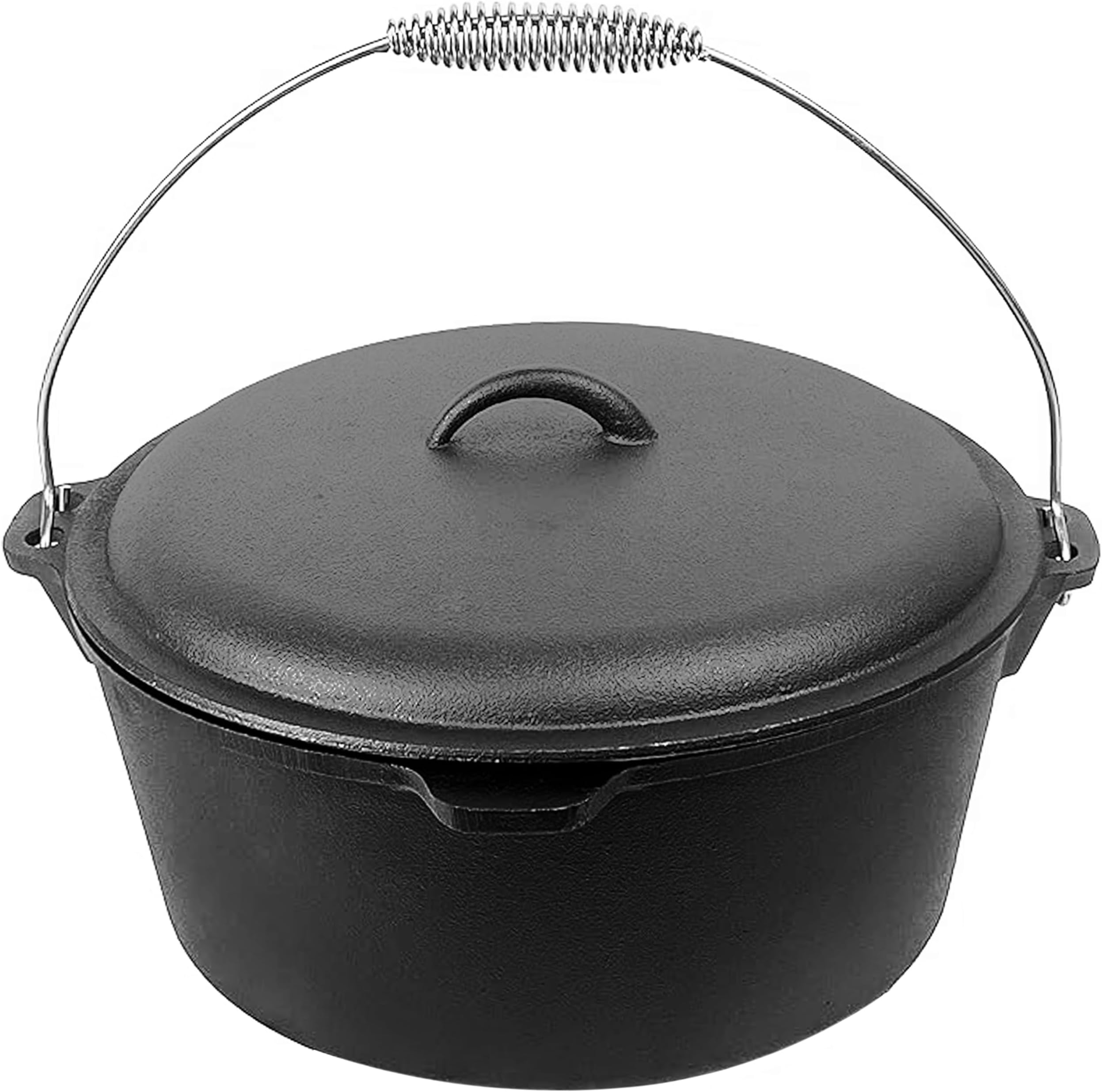 Cuisiland 4.5QT Cast Iron Dutch Oven - Pre-Seasoned Camping Pot With Bail Handle