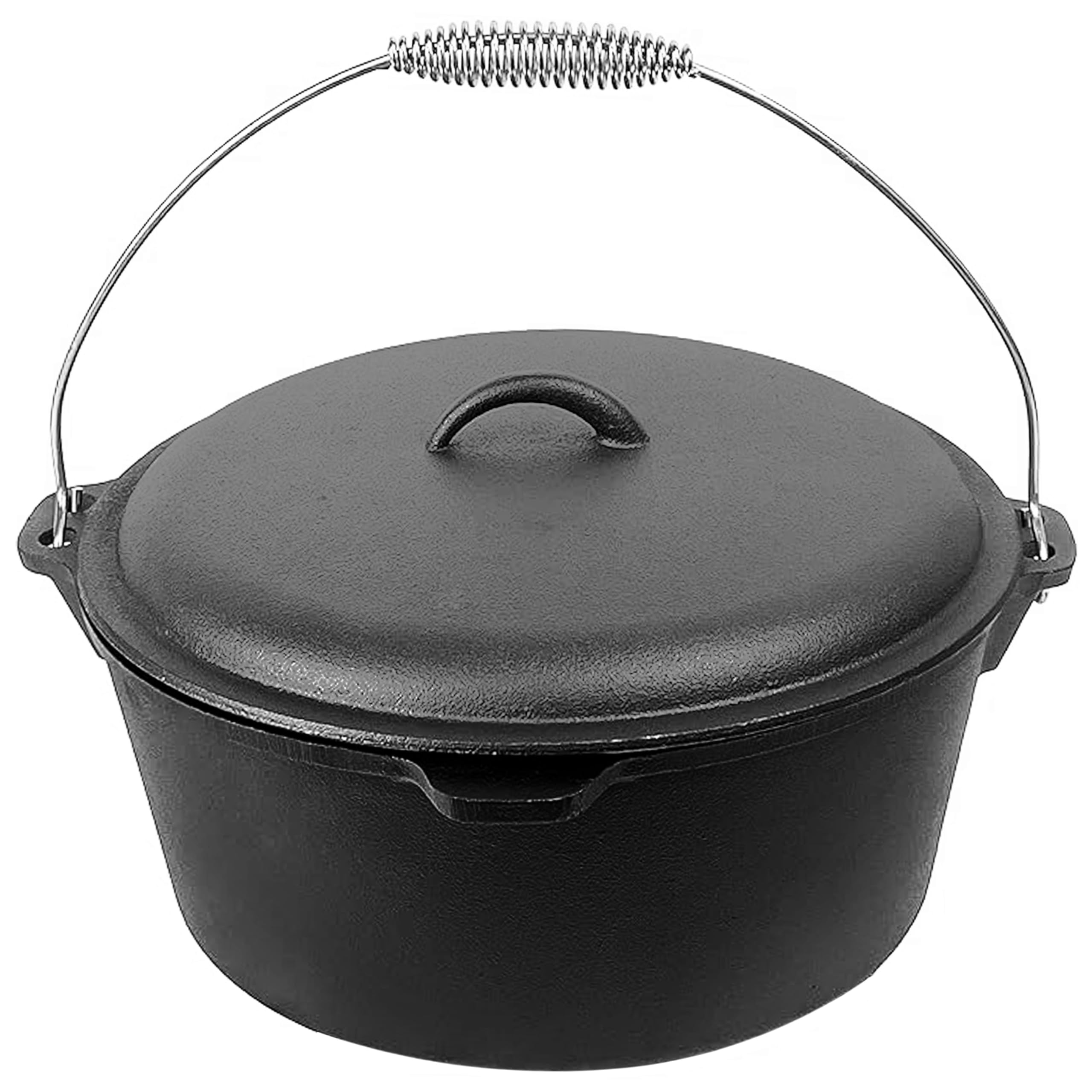 Cuisiland 9 Quart Cast Iron Dutch Oven with Dome Lid & Bail Handle – Pre-Seasoned Campfire Pot for Outdoor Cooking, Baking, Braising & Stews – Heavy-Duty, Even-Heat Casserole Pot for Camping & Home Use