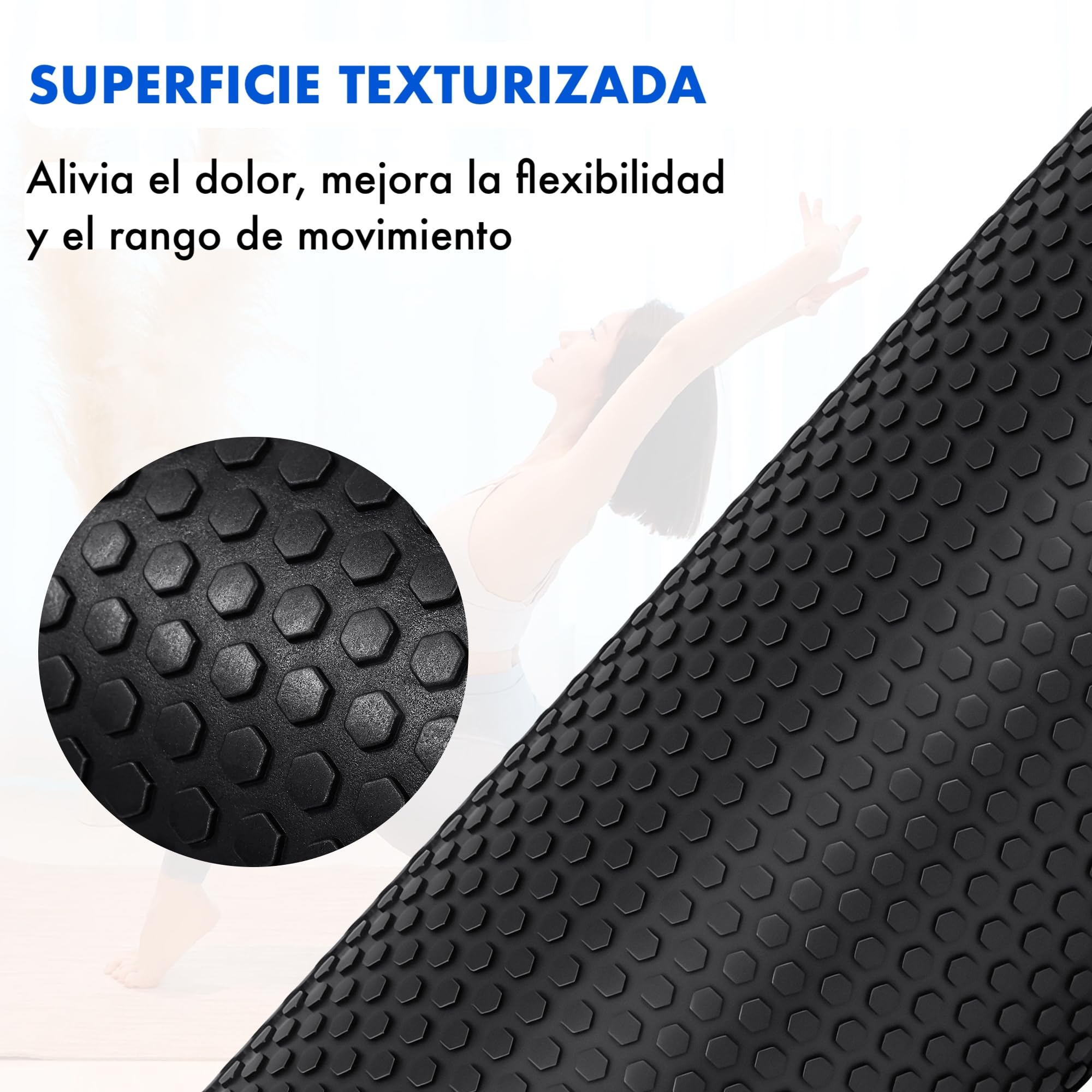Rodillo de Espuma De Alta Densidad para Masaje Muscular y Estiramientos | Foam Roller para Yoga Pilates Rehabilitación y Fitness |Alivio Miofascial l Espalda y Piernas | Varias medidas l Negro