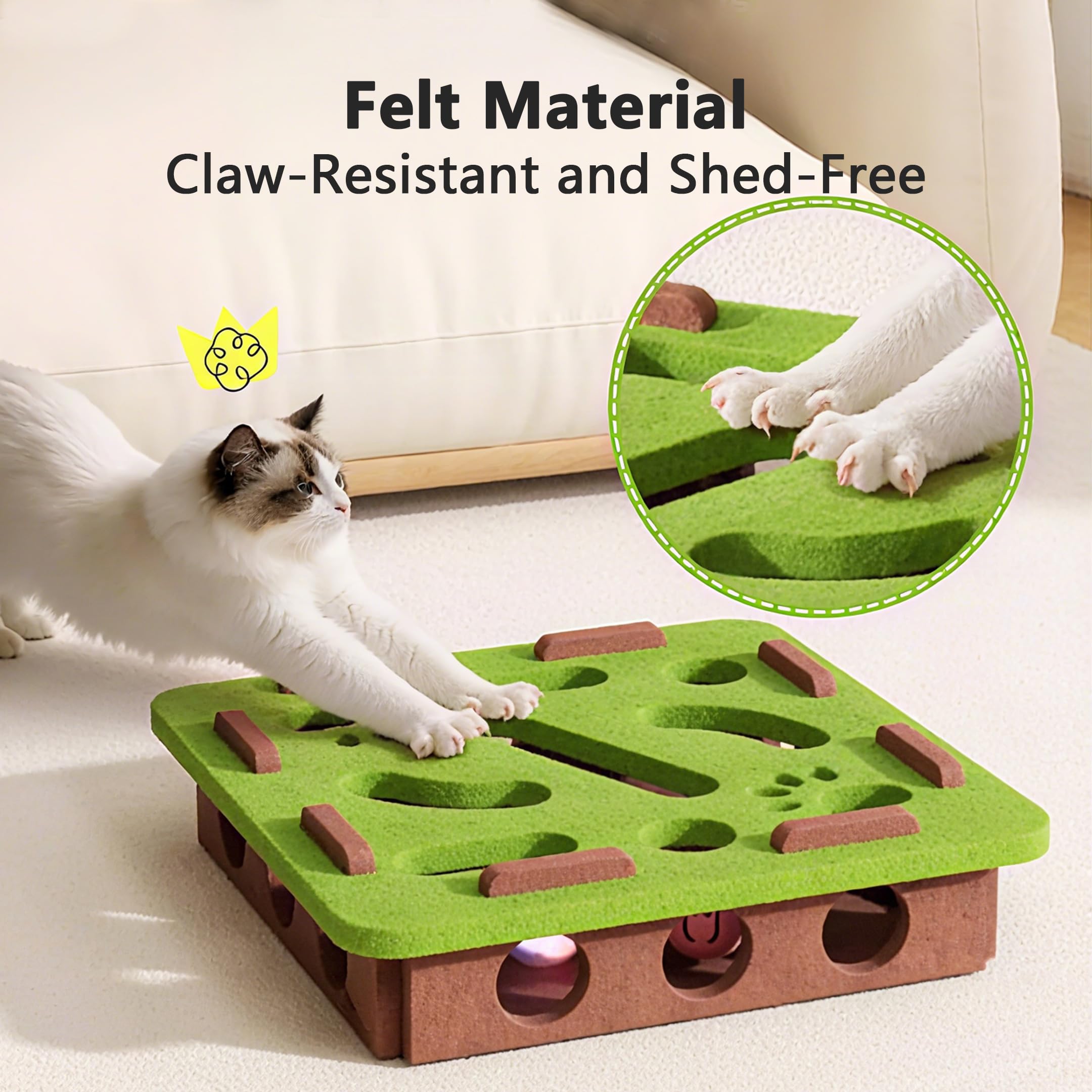 Speedy Panther Interactive Cat Puzzle Toy, Mental Stimulation Box with 3 Balls, Indoor Cat Brain Training Game, Green - Image 3