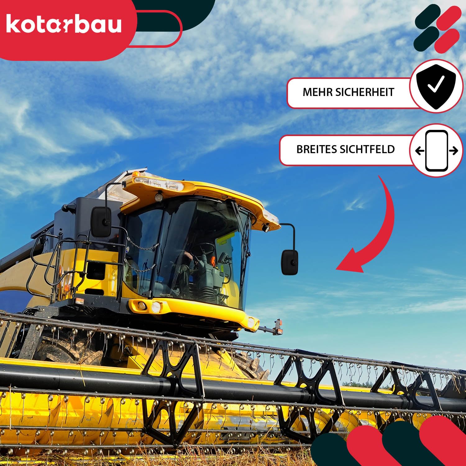KOTARBAU® 2er Set Panorama-Universalspiegel für Traktor-Spiegel Außenspiegel 265 x 185 mm LKW Traktor Rückspiegel Landmaschinenspiegel mit Verstellknauf Wohnmobil Teleskopspiegel Autospiegel Anhänger