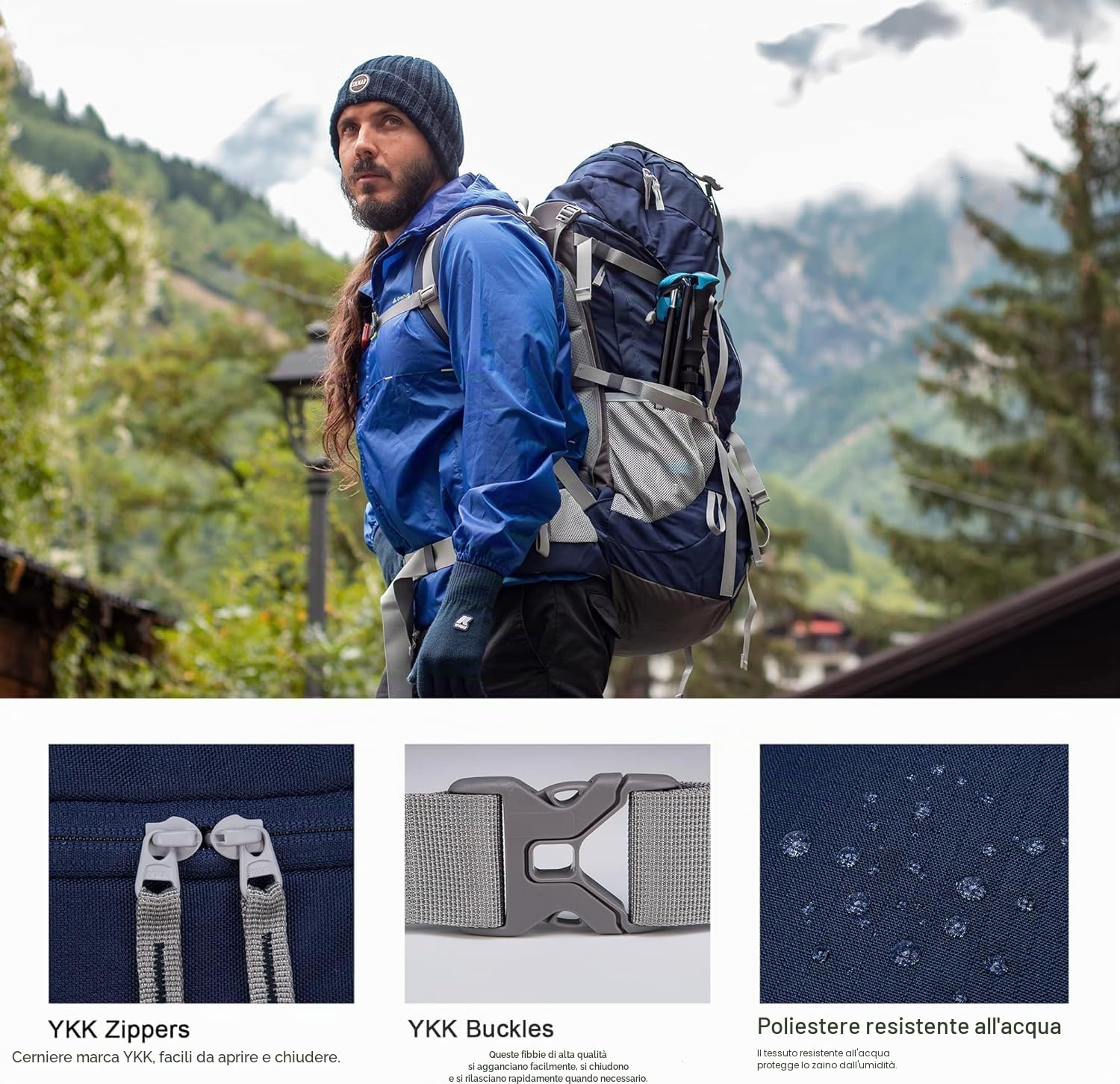 MOUNTAINTOP 70L Zaino da Trekking Donna e Uomo Zaino da Campeggio Impermeabile Zaino Escursione Unisex con Copertura di Pioggia per Viaggio, Hiking, Montagna, Alpinismo