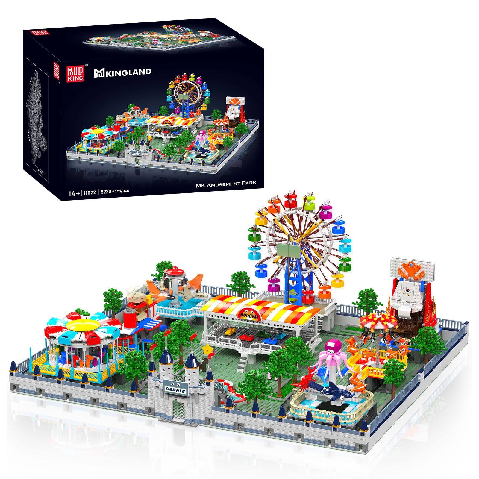 Mould King Large Amusement Park Building Set, DIY Eight-Major Electric Model Kits Include Ferris Wheel, Carousel, etc, Modular Design, Collectible