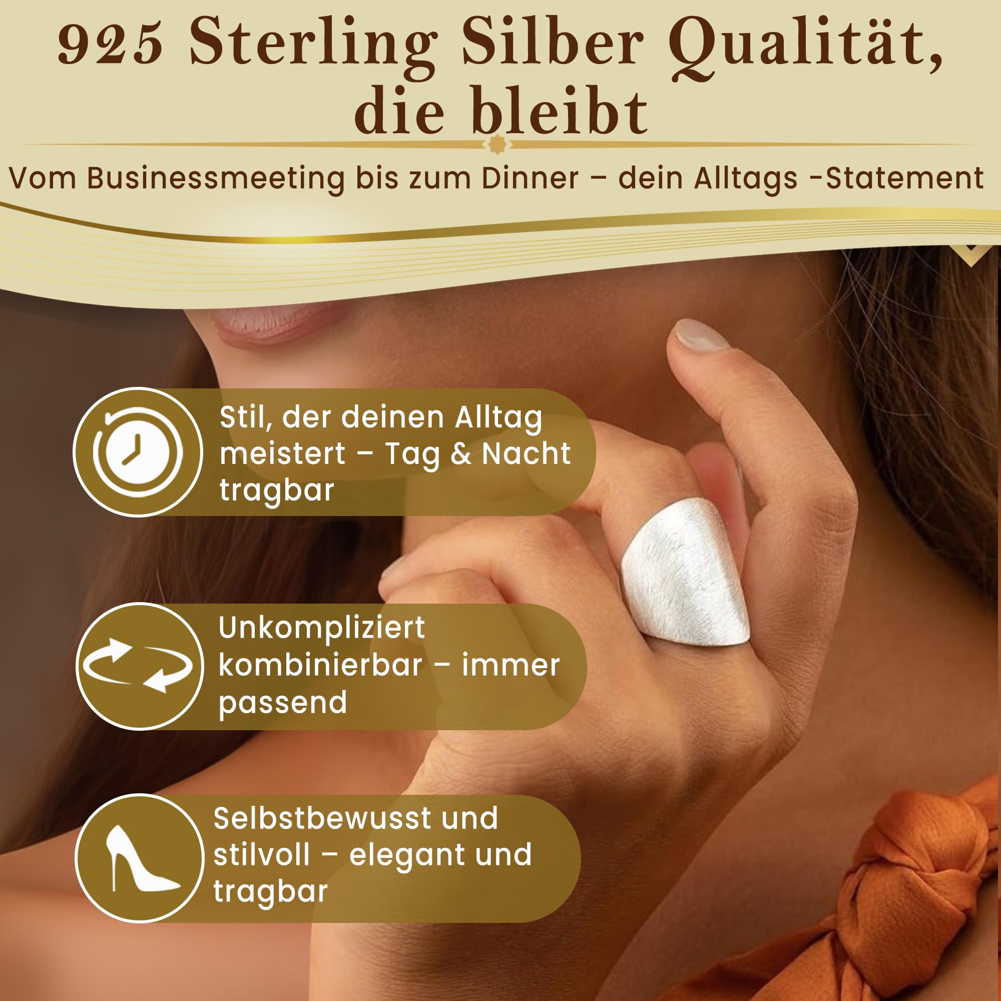 Cassini Damenring 925 Sterling Silber gebürstet - Nickelfrei & antiallergisch Breiter & Massiver Statement-Ring für Frauen Silberring Damen elegant für Alltag Business & Geschenk