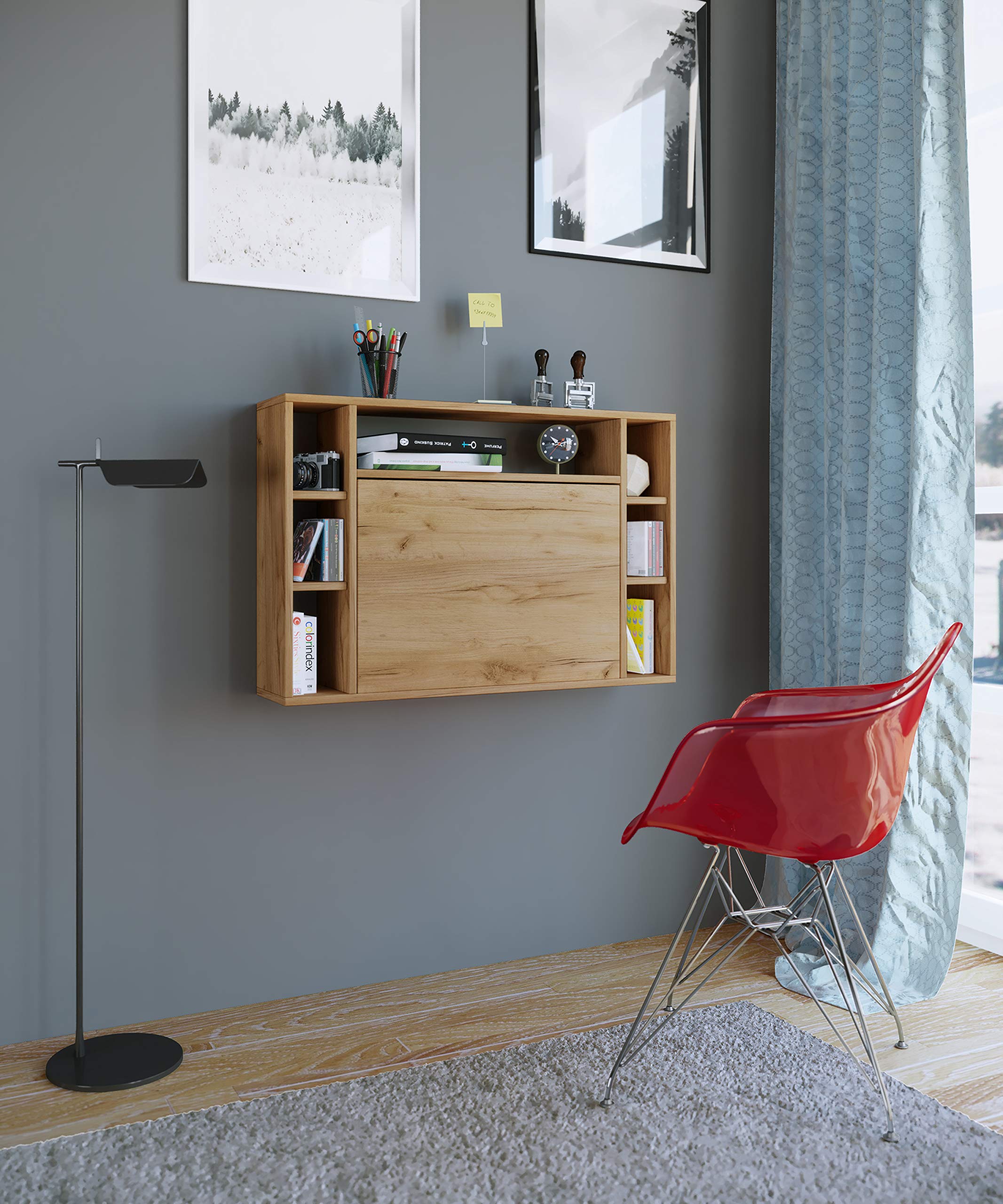VCM Computertisch hängend | Klapptisch | Wandschreibtisch | Maße ca. H. 60 x B. 90 x T. 20 cm | Schreibtisch - Wandila Honig-Eiche