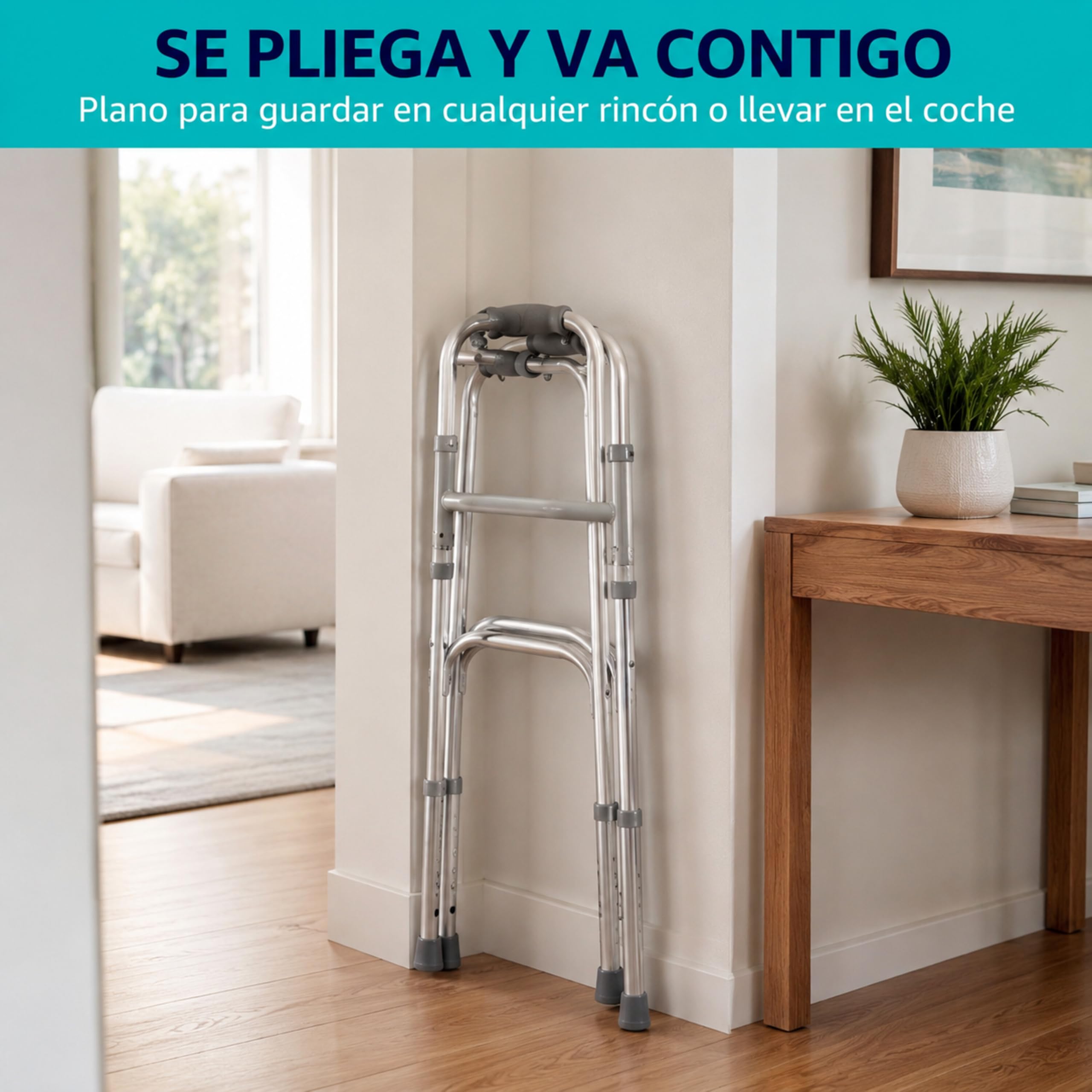Andador Plegable para Adulto de Aluminio. Andador Ortopédico sin Ruedas. Andador Ligero para Mayores. Caminador para Adultos Regulable en Altura. Andador de Aluminio Recíproco.