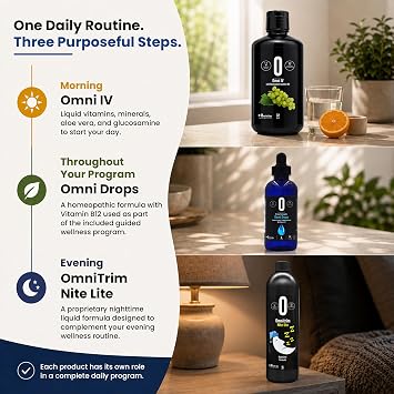 Omni Drop Program Bundle of 3 Products - the Get Started Package Includes Omni Drops Diet Drops with Vitamin B12 - 4 Ounce Bottle with Program Guide, Omni IV with Glucosamine, OmniTrim Nite Lite