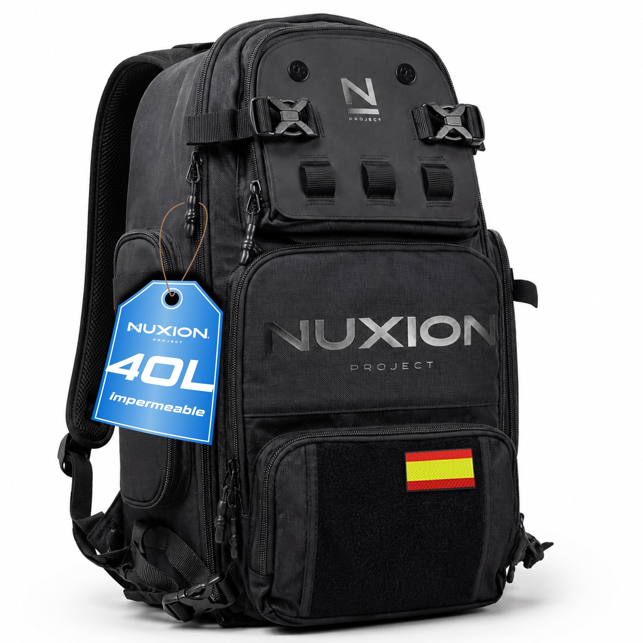NUXION | Mochila Táctica 40L Impermeable con Zapatillero | Crossfit, Hyrox y Senderismo | Sistema MOLLE, +20 Compartimentos y Portátil 15,6" | Mochila Deportiva Unisex