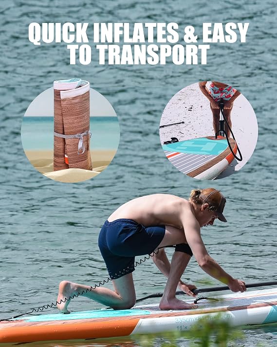 Highpi Inflatable Stand Up Paddle Board 11'x33''x6''W Premium SUP Accessories, Backpack, Wide Stance, Surf Control, Non-Slip Deck, Leash, Paddle and Pump,Standing Boat for Youth & Adult