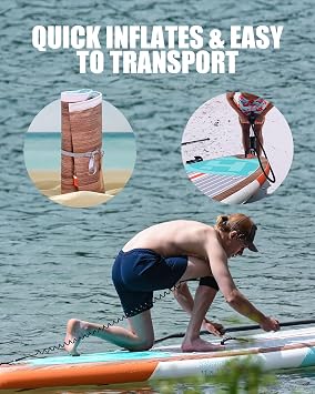 Highpi Inflatable Stand Up Paddle Board 11'x33''x6''W Premium SUP Accessories, Backpack, Wide Stance, Surf Control, Non-Slip Deck, Leash, Paddle and Pump,Standing Boat for Youth & Adult