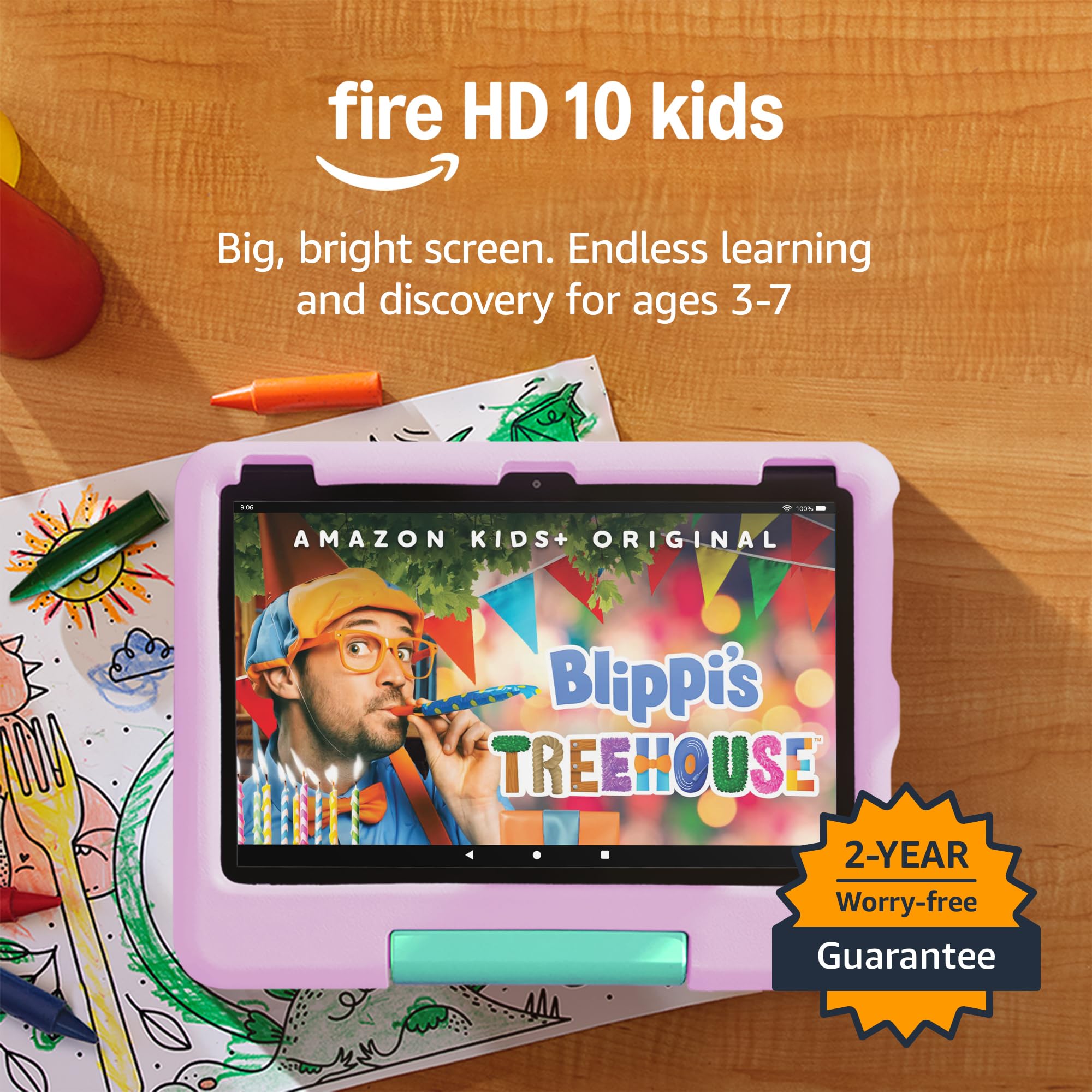 Amazon Fire HD 10 Kids tablet (newest gen) | ages 3–7, includes ads-free books, games, apps and videos that children love, 10.1" brilliant screen, parental controls, 2-year worry-free guarantee, 32 GB