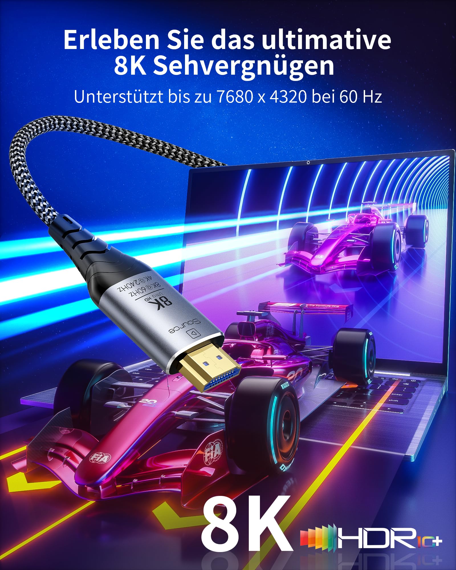 Cavo HDMI in fibra ottica, 23 m, 8 K, 8 Gbps, ultra alta velocità, cavo HDMI 2.1, intrecciato, 8K a 60 Hz, 4K a 120 Hz, Dynamic HDR, eARC, HDCP 2.2 e 2.3, 3D, per laptop, PC, PS5, Xbox, HDTV, monitor