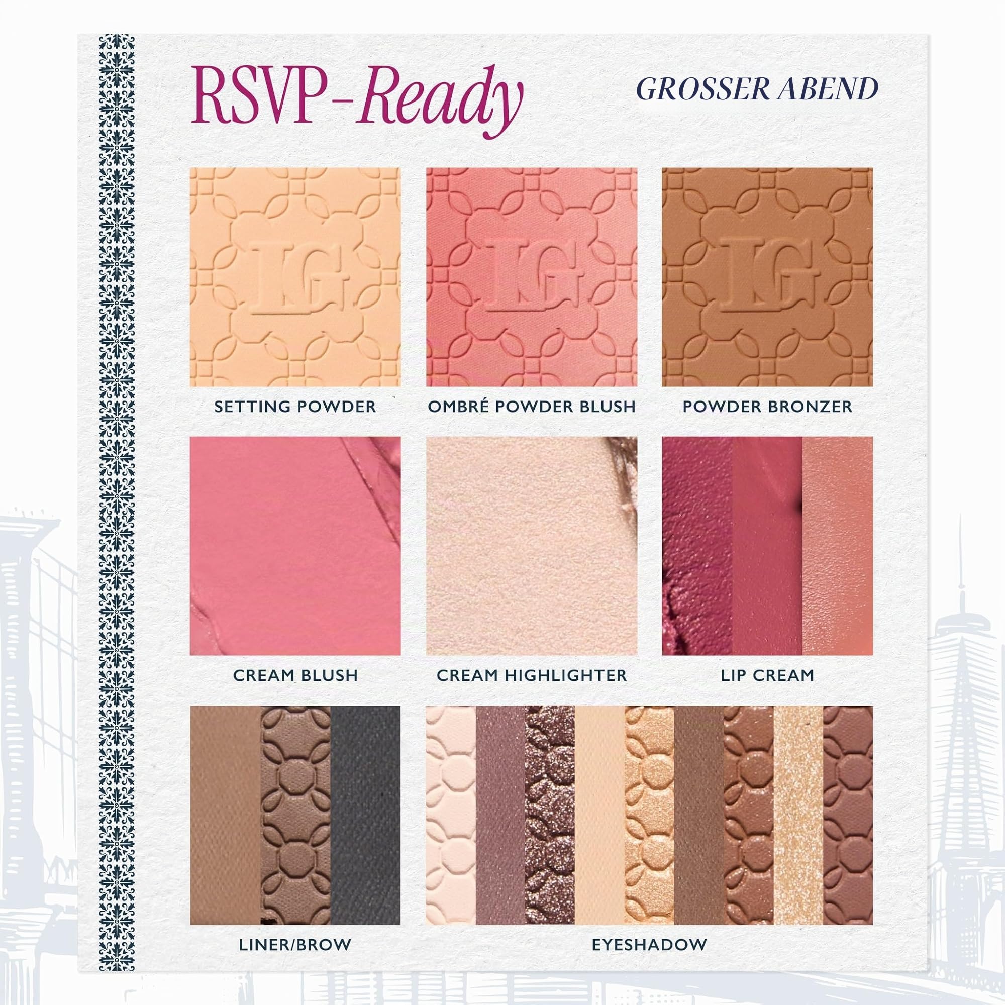Laura Geller Beauty RSVP-Ready Big Night Out Full Face Travel Makeup Palette - All-in-One Set enthält Lidschatten, Eyeliner, Rouge, Bronzer, Highlighter, Setting Powder und Lippencremes