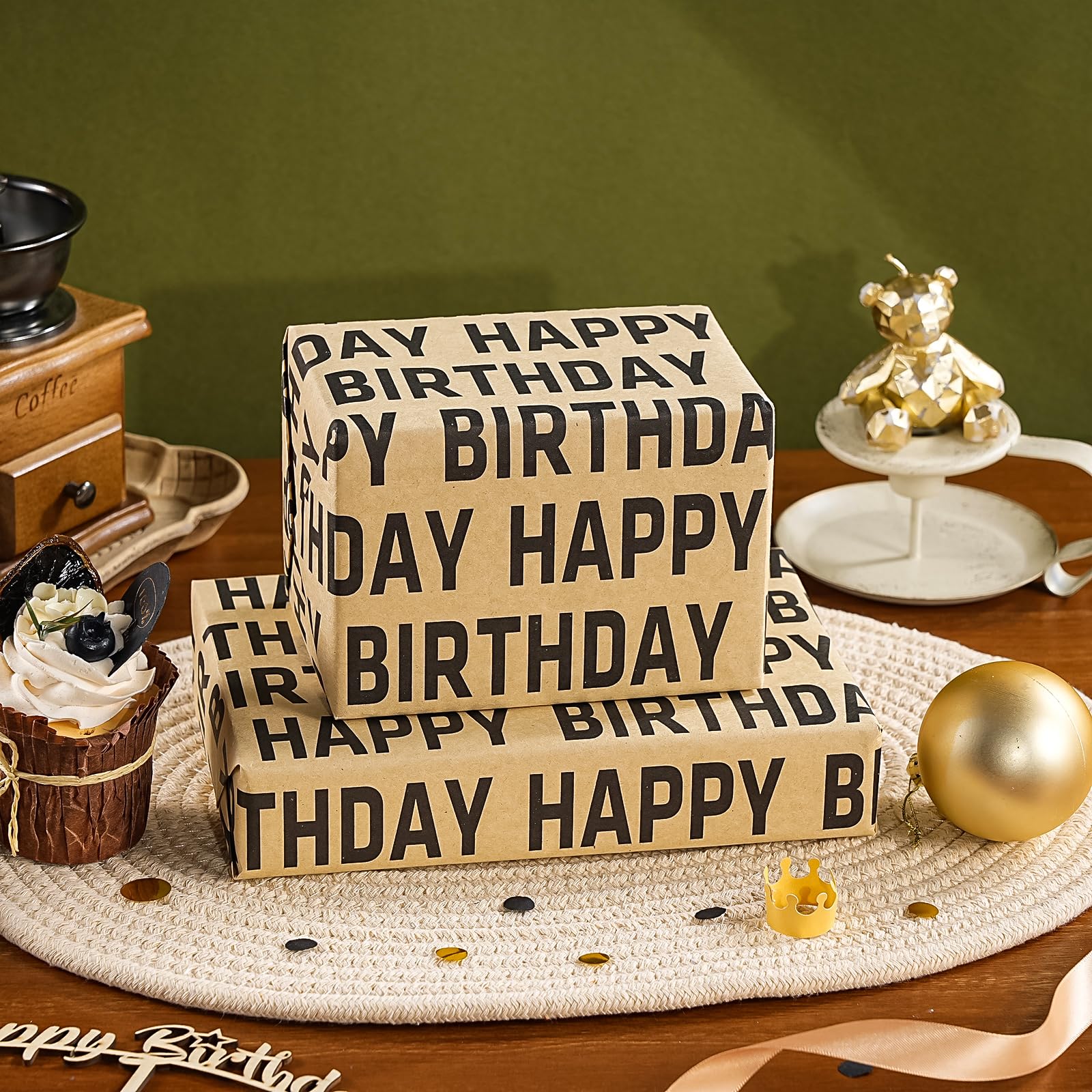 WRAPAHOLIC Rollo de papel de regalo de cumpleaños gigante, 30 pulgadas x 33 pies, papel de regalo de feliz cumpleaños negro para hombres y mujeres, celebración de fiesta