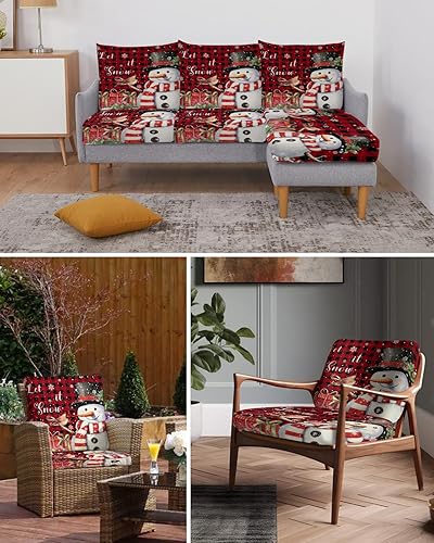 Miniatura 6 de Wowouhiya Christmas Couch Cushion Covers, Stretch Sofa Cover with Elastic Bottom, Xmas Snowman Birds Winter Snowflake Red Black Plaid Sofa