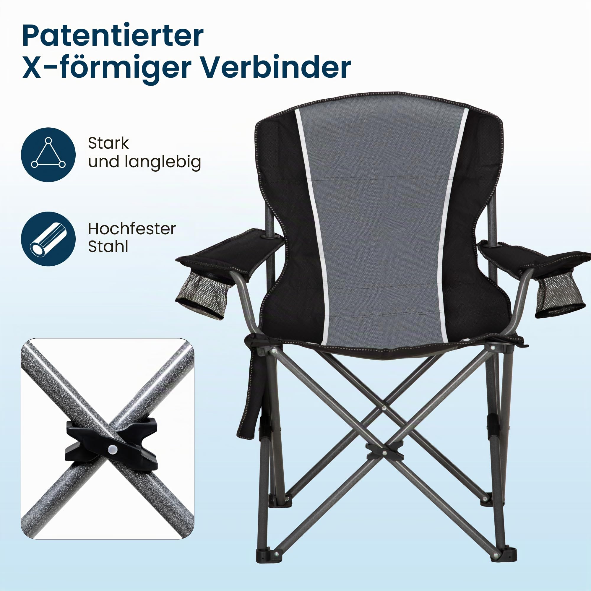 HIGH POINT SPORTS Campingstuhl Faltbar bis 160kg Campingsessel Klappstuhl mit Getränkehaltern Faltstuhl Camping Angelstuhl Klappbar