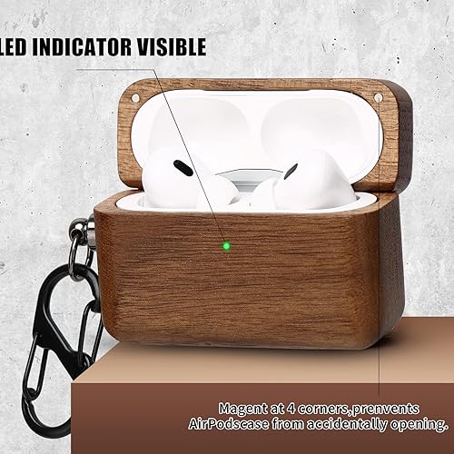 Miniatura 2 de Funda para AirPods, para hombres y mujeres, cubierta protectora dura de madera con llavero para Apple AirPods Pro de 2 generación (nogal)