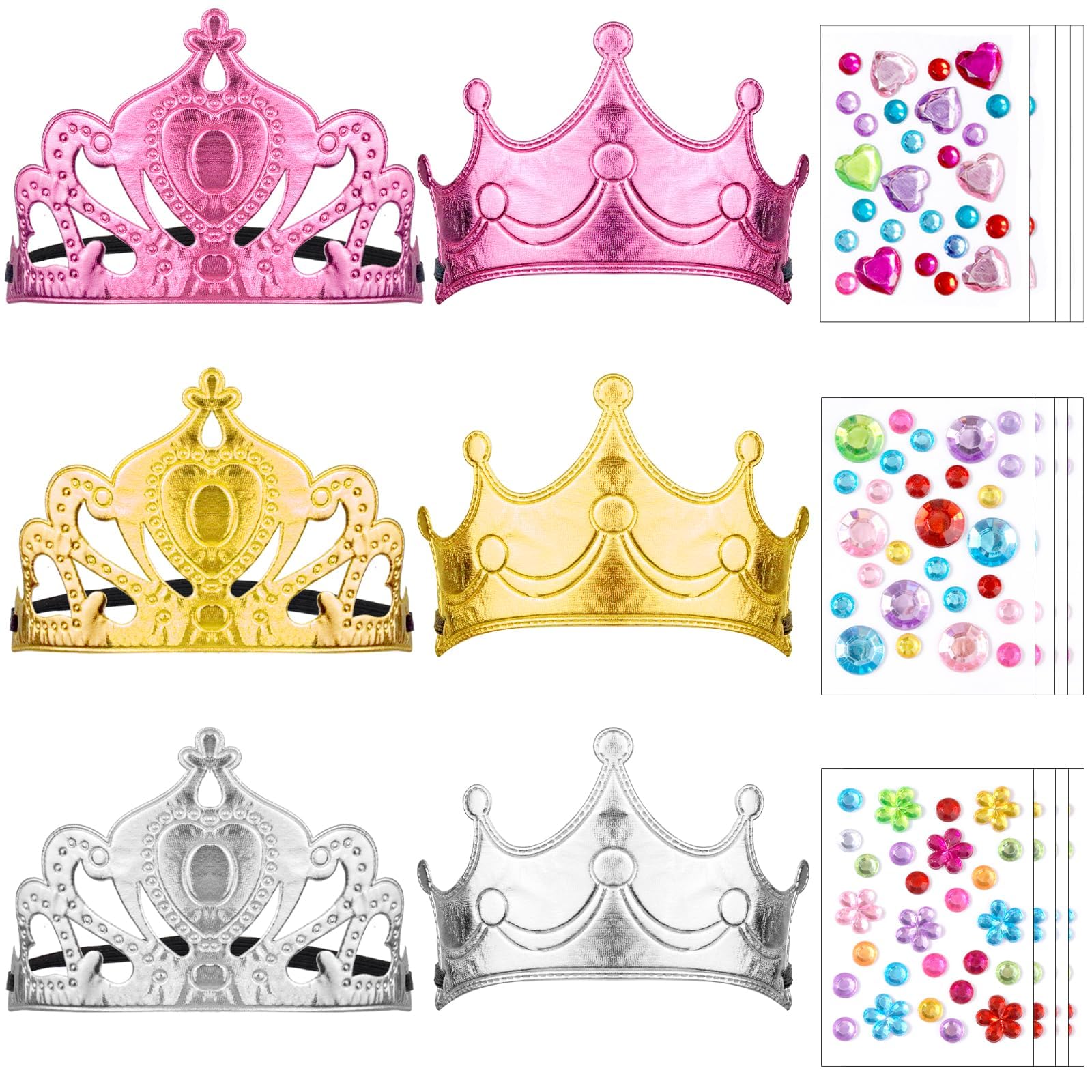 REDANHA 18 Pieces DIY Crowns Set Crown for Kids, 6 Pieces Foam Princess Crowns and 12 Pieces Crystal Diamond Sticker for Decor(Multicolor)