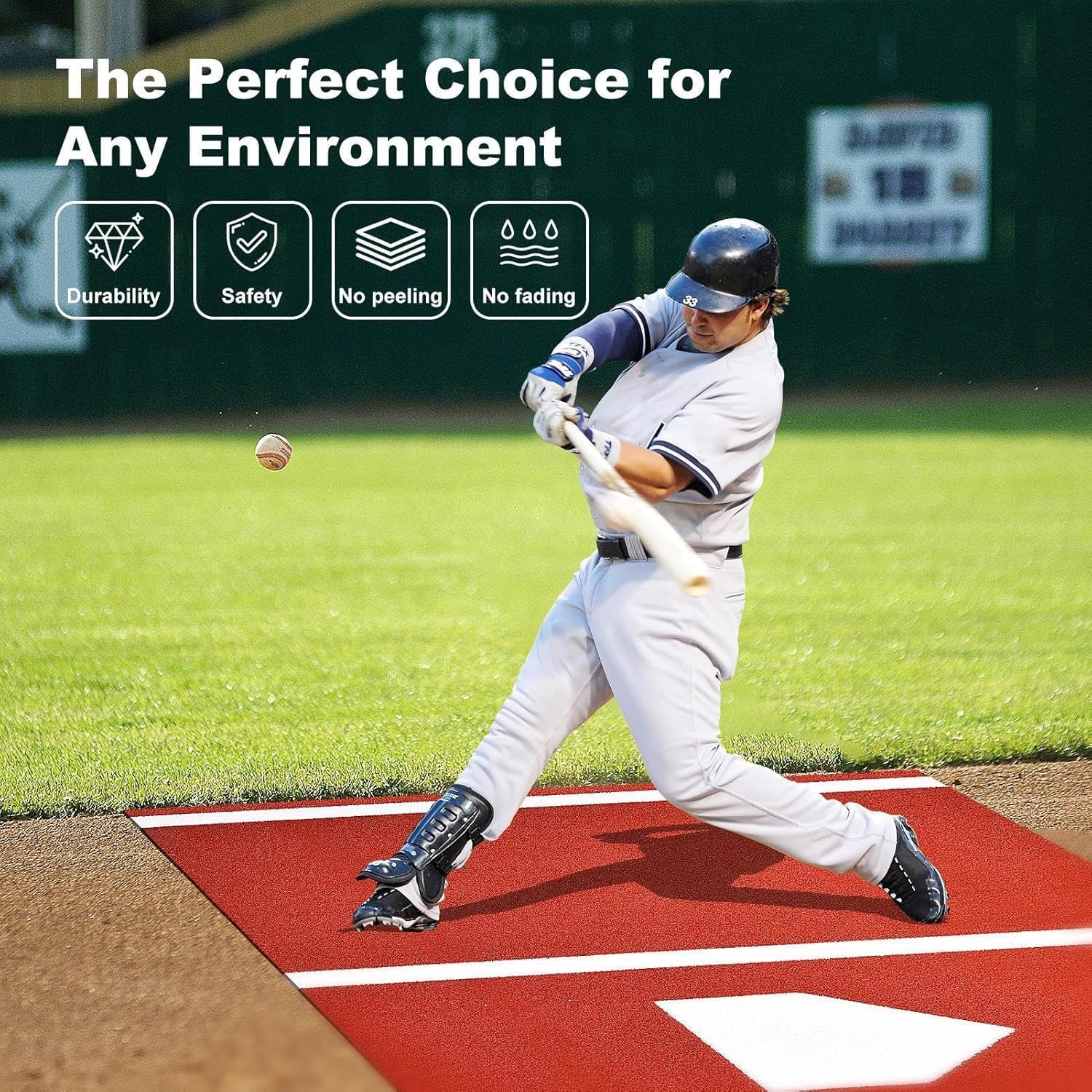 Premium Baseball Hitting Mat 10' X 8' with Anti-Slip Rubber Backing, Softball Training Turf, Home Plate & Batters Box, Portable Practice Mat with Carry Strap red and White