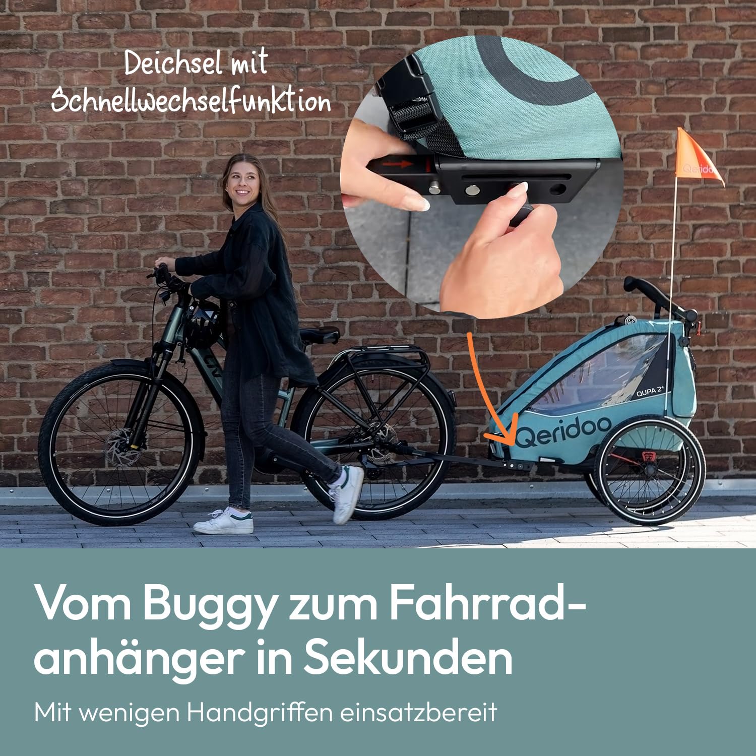 Qeridoo QUPA Plus Fahrradanhänger 1 oder 2 Kinder Premium-Federung 3-in-1-Funktion Jogger Kinderwagen Leicht Sicher Komfortabel