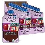 Plum Organics Stage 2 Organic Baby Food - Apple, Blackberry, Coconut Cream, and Oat - 3.5 oz Pouch (Pack of 12) - Organic Fruit and Vegetable Baby Food Pouch