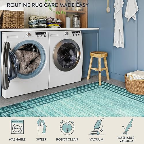 Vista 28 de Lahome Alfombra moderna abstracta para pasillo, lavable, color verde azulado, de 2 x 6 pulgadas, antideslizante, alfombra de pasillo suave, alfombra