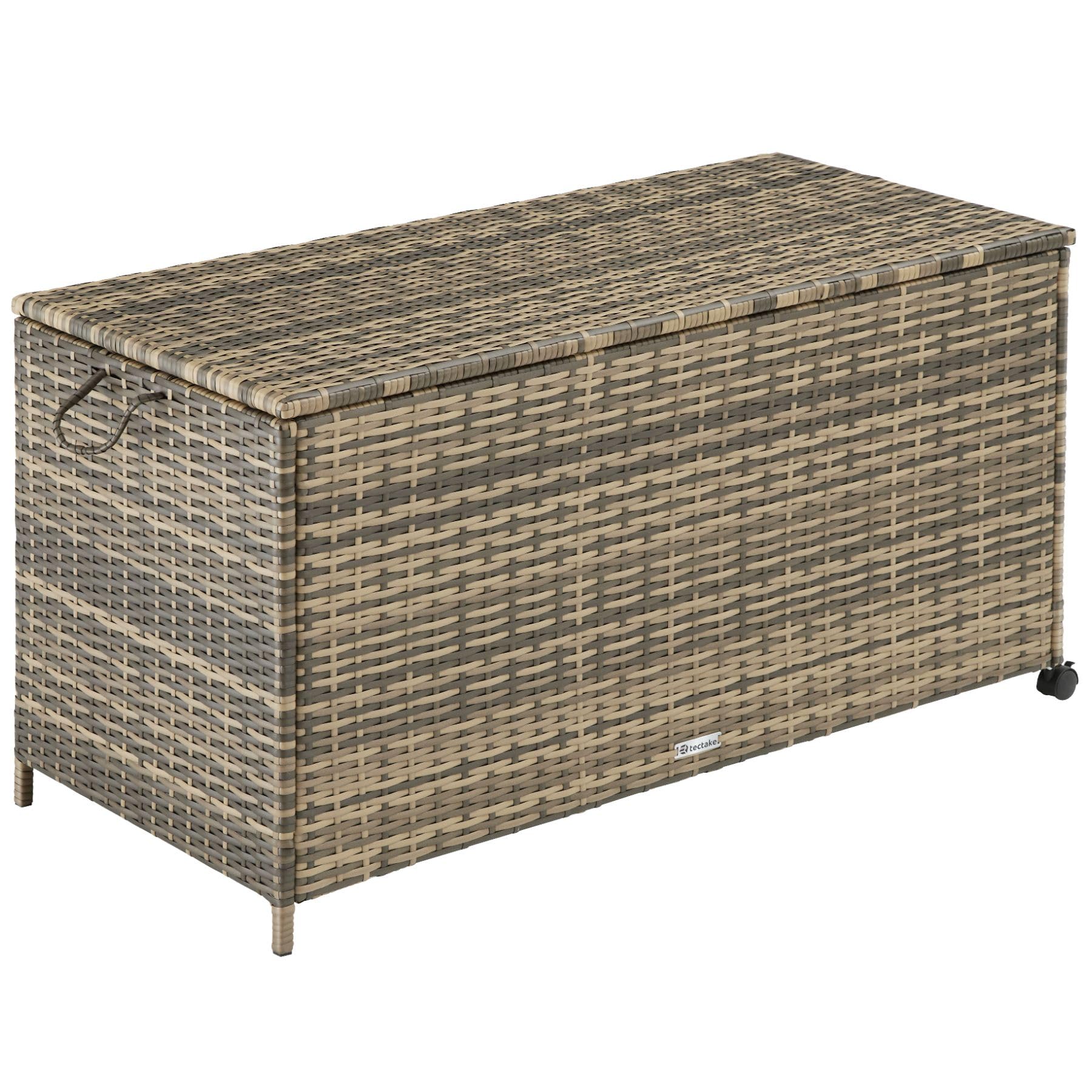 TecTake® Baúl Almacenaje Exterior de Ratán, Mueble Jardín y Terraza, Estructura de Aluminio, Arcón Exterior Impermeable con Tapa Reforzada, Forro Interior, Baul Jardin, 297 L, 117x54x64 cm - Natural