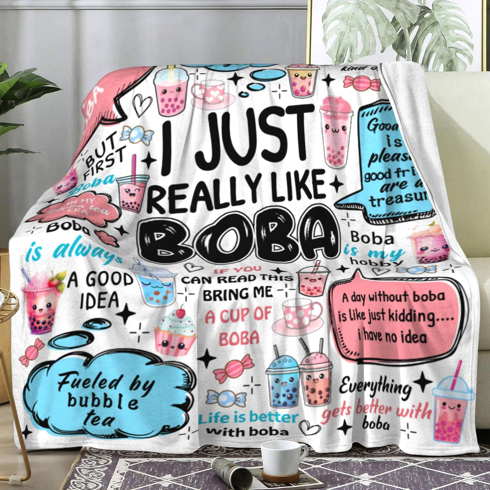 ZABAOBO Boba Blanket Ice Milk Tea Gifts for Kids Girls Cute Bubble Tea Stuff Cute Anime Throw Blankets - Image 2