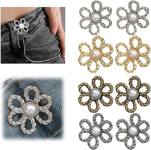 Flower Jean Waist Tightener Buttons for Adjustable Waist Buckle Extender Set for Loose Jeans,Jeans Button Pant Waist Tightener No Sewing Required