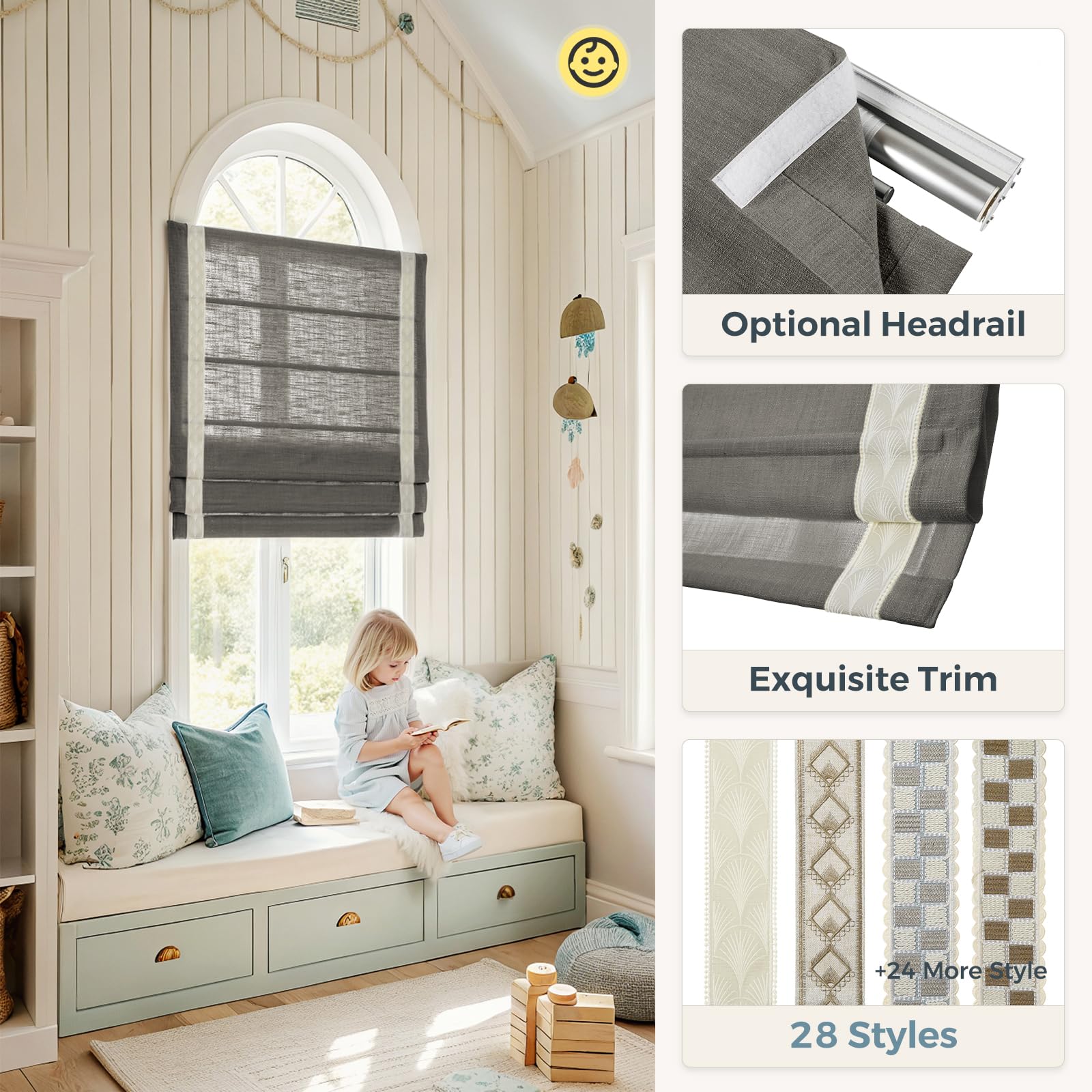 Amazon.com: TWOPAGES Liz No Drill Cordless Roman Shades Linen
