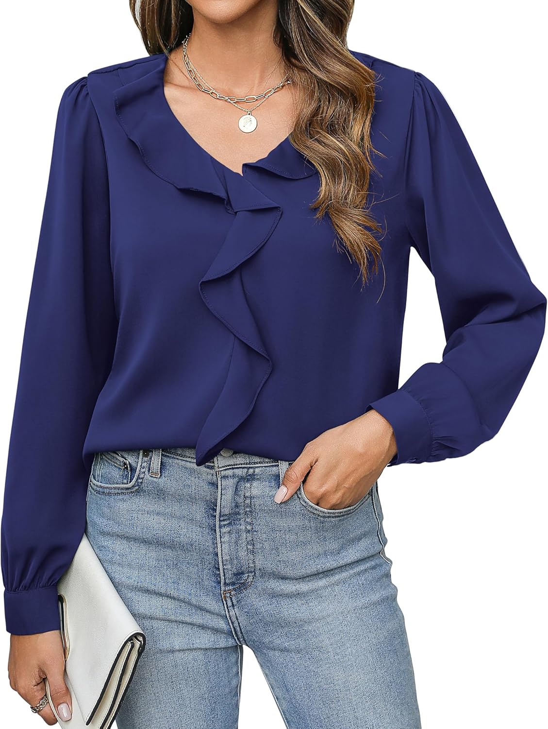 Neweek Womens Blouses Dressy Casual Ruffle Blouse Dressy Tops for Women Long Sleeve Blouses