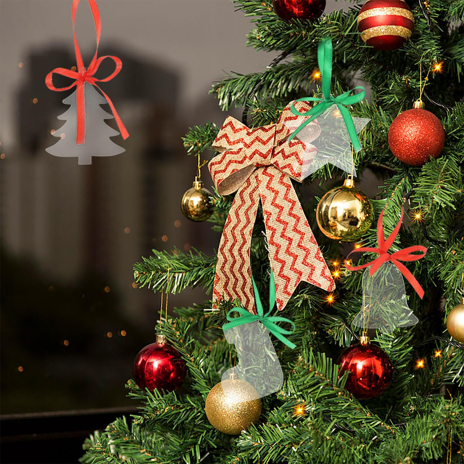 Toyvian 80 Piezas Adornos Navideños de Acrílico Transparente para Árbol, | Interior y Exterior, Ligeros y Compactos, Resistentes a Roturas, Uso Prolongado, Ambiente Navideño