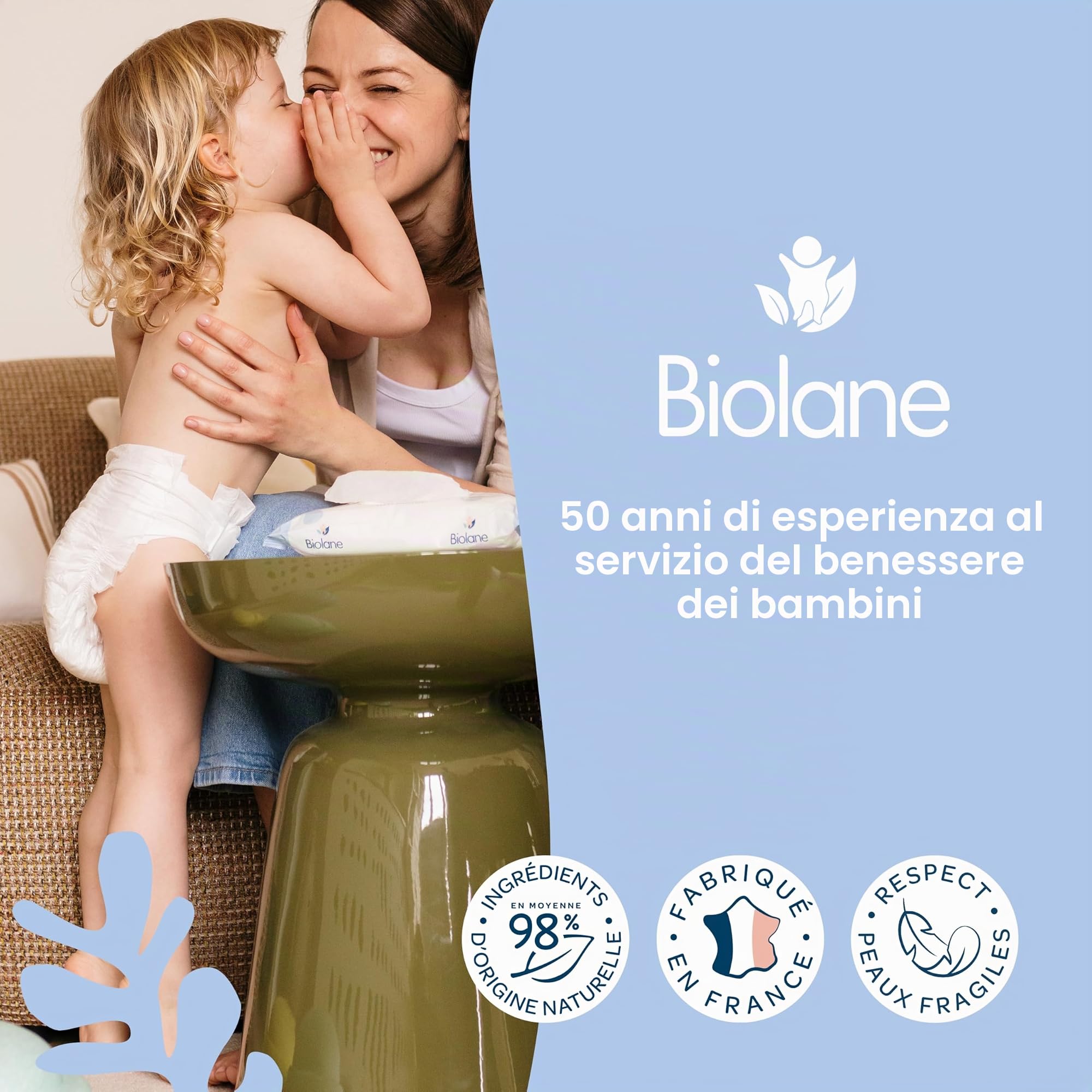 BIOLANE - Salviette per neonati con acqua - 900 salviettine - Set di 12 x 75 - Pulizia delicata ed efficace - Fin dalla nascita - Qualità francese