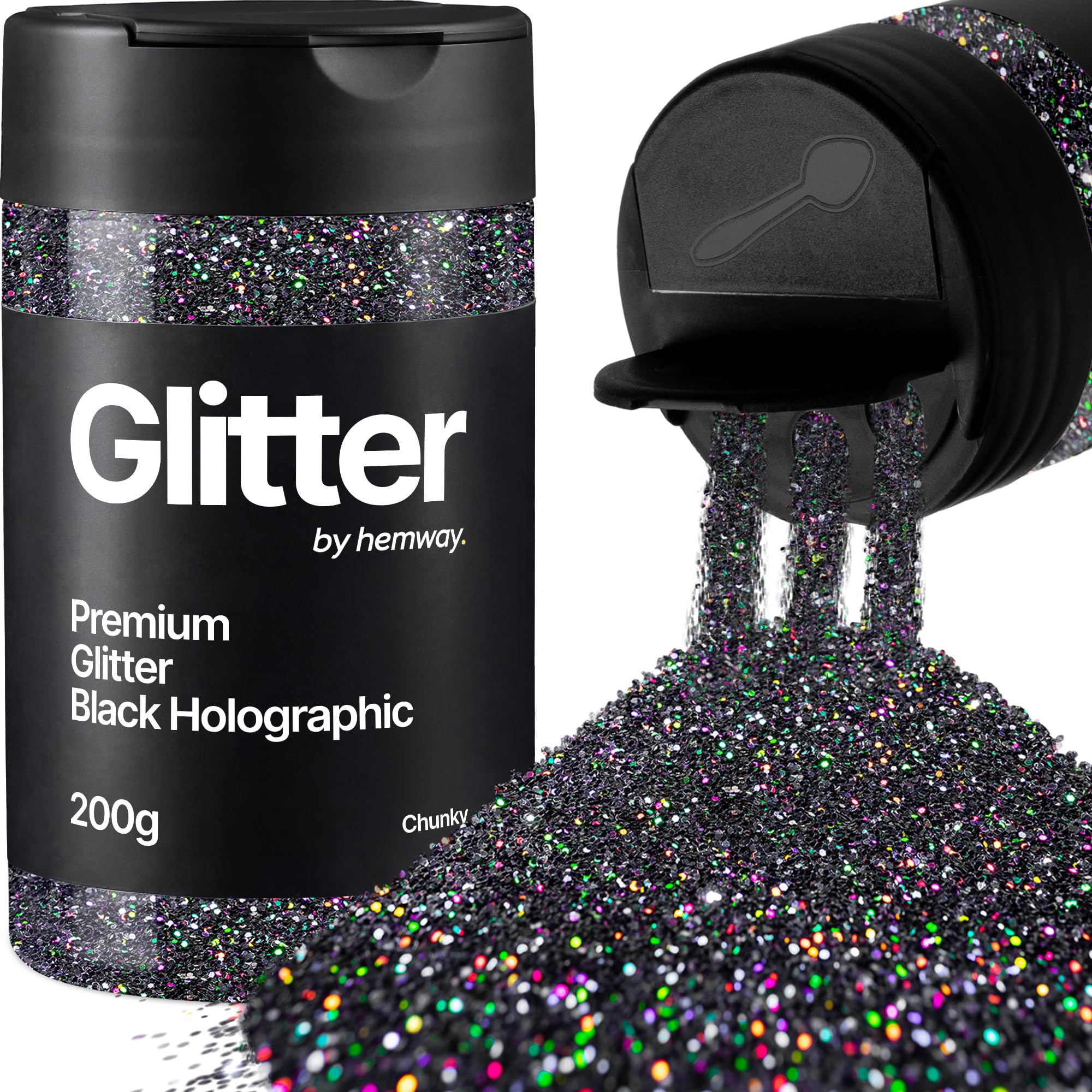 Hemway Black Holographic Glitter Shaker, 200g Chunky Glitter for Crafts Metallic Flake Sequins for Resin & Epoxy Crafts for Decorating, Halloween, Christmas, Nail, Face, Art — image 1