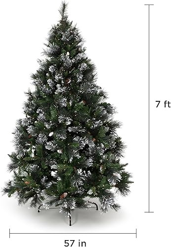 Miniatura 2 de Papyrus Árbol de Navidad artificial preiluminado de 7 pies, pino de Carolina, conos de pino, luces blancas cálidas, incluye soporte y bolsa de