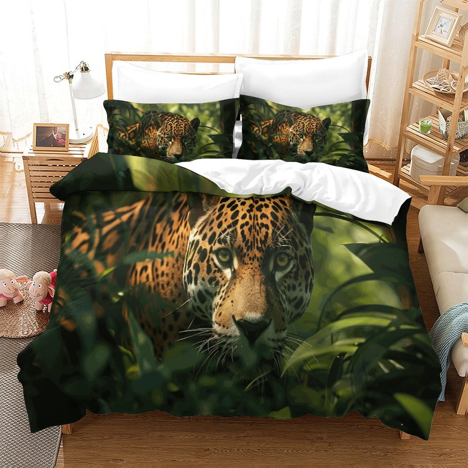P1s9u7w5y Jaguar-5 3D Printed Jungle Leopard Duvet Cover Set 3Pcs Soft Microfiber 3D Leopard Bedding Set Double（200X200cm）
