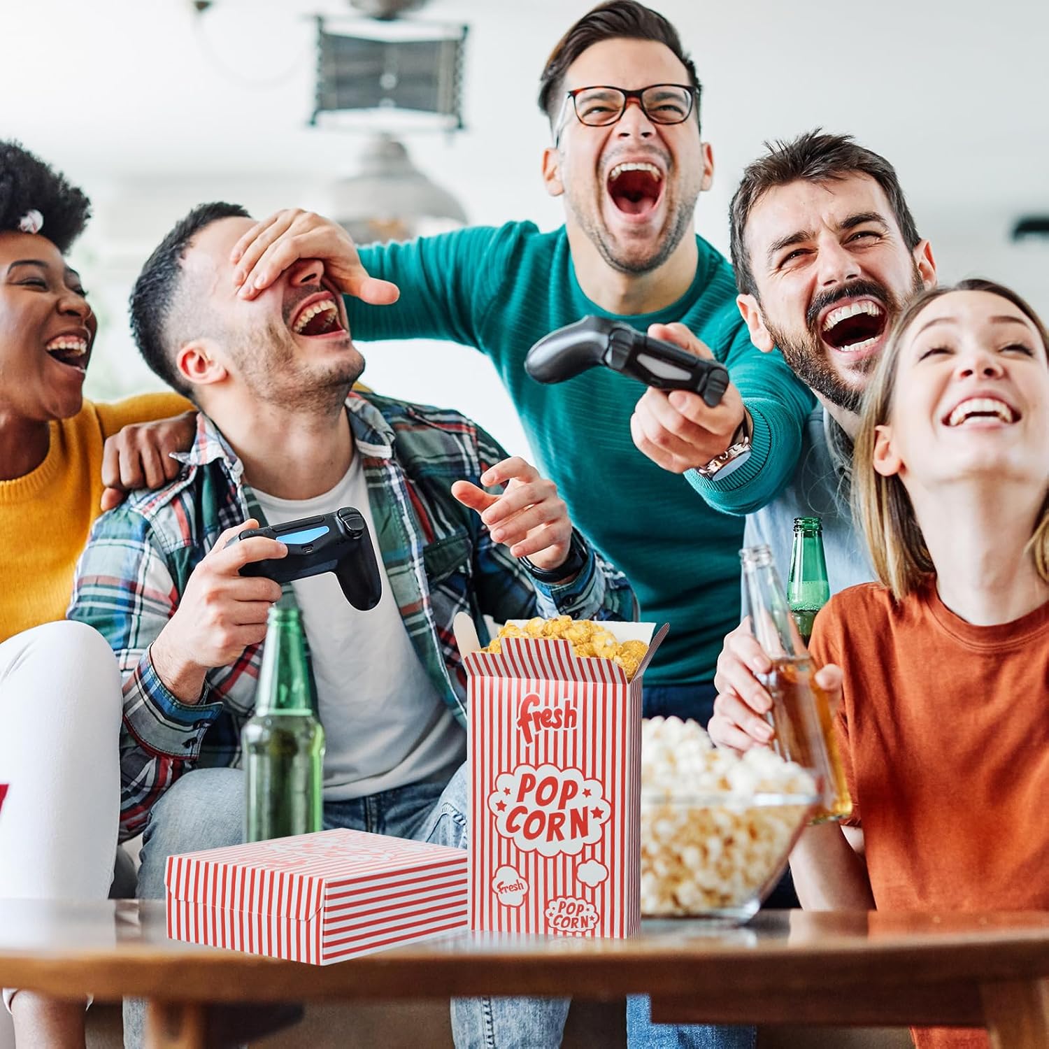 Potchen 200 Pieces Popcorn Boxes Red and White Striped Close Top Popcorn Container 1.25 oz for Movie Party and Theater Night Supplies
